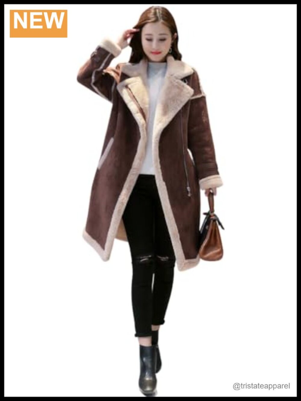 Women's Genuine Suede Leather Coat Double Breasted Winter Outerwear